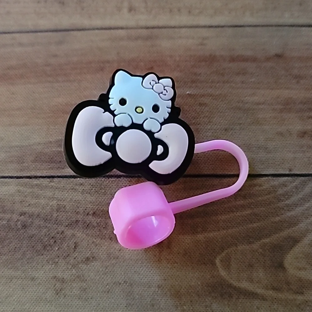 Kitty Cat Big Pink Bow Straw Topper Silicone 10mm/0.4 in Accessory